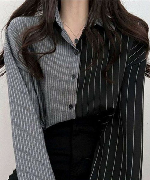 GLAMOROUS JANE(グラマラスジェーン)の「ストラップ柄切替ドッキングシャツ(シャツ/ブラウス・レディース・ブラック/ブルー・FREE)」の8枚目の写真