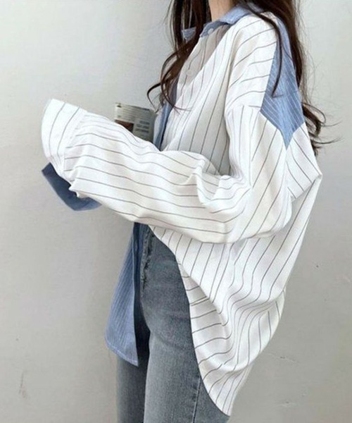 GLAMOROUS JANE(グラマラスジェーン)の「ストラップ柄切替ドッキングシャツ(シャツ/ブラウス・レディース・ブラック/ブルー・FREE)」の11枚目の写真