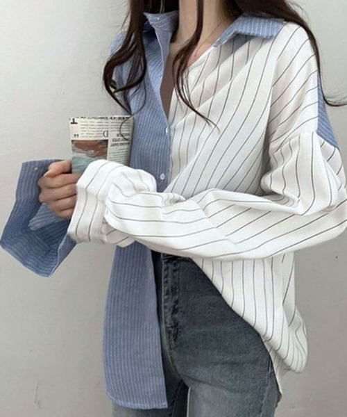 GLAMOROUS JANE(グラマラスジェーン)の「ストラップ柄切替ドッキングシャツ(シャツ/ブラウス・レディース・ブラック/ブルー・FREE)」の12枚目の写真