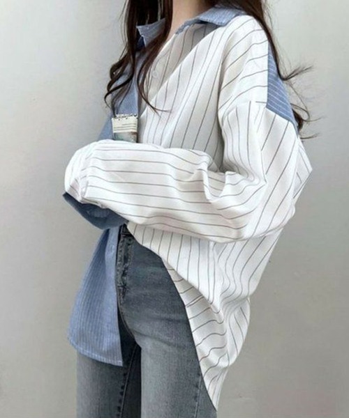 GLAMOROUS JANE(グラマラスジェーン)の「ストラップ柄切替ドッキングシャツ(シャツ/ブラウス・レディース・ブラック/ブルー・FREE)」の13枚目の写真