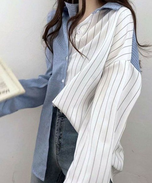 GLAMOROUS JANE(グラマラスジェーン)の「ストラップ柄切替ドッキングシャツ(シャツ/ブラウス・レディース・ブラック/ブルー・FREE)」の16枚目の写真