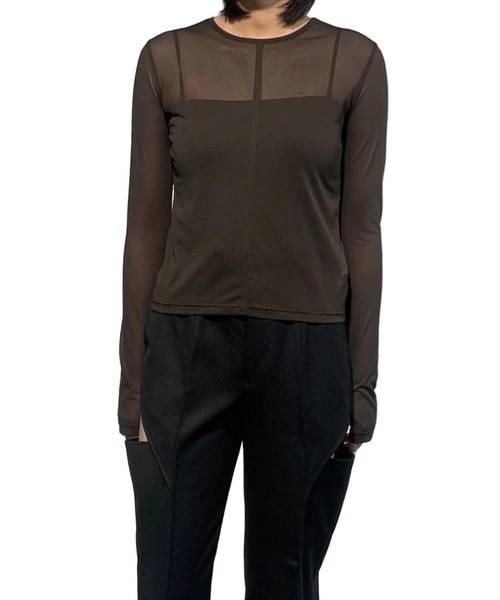 JOHN LAWRENCE SULLIVAN（ジョンローレンスサリバン）の「SEE-THROUGH CREW NECK TOP（Tシャツ/カットソー・レディース・ブラック/ブラウン/ベージュ・ONE SIZE）」の5枚目の写真