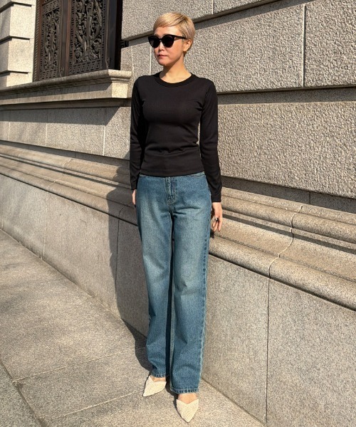 JENNE(ジェンヌ)の「日本製ストレッチリブTシャツ(Tシャツ/カットソー・レディース・ブラック/ブルー/ホワイト・SMALL/MEDIUM/LARGE)」の8枚目の写真