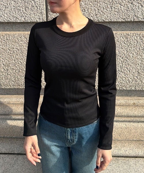 JENNE(ジェンヌ)の「日本製ストレッチリブTシャツ(Tシャツ/カットソー・レディース・ブラック/ブルー/ホワイト・SMALL/MEDIUM/LARGE)」の9枚目の写真