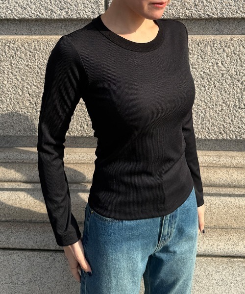 JENNE(ジェンヌ)の「日本製ストレッチリブTシャツ(Tシャツ/カットソー・レディース・ブラック/ブルー/ホワイト・SMALL/MEDIUM/LARGE)」の10枚目の写真