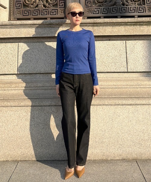 JENNE(ジェンヌ)の「日本製ストレッチリブTシャツ(Tシャツ/カットソー・レディース・ブラック/ブルー/ホワイト・SMALL/MEDIUM/LARGE)」の14枚目の写真