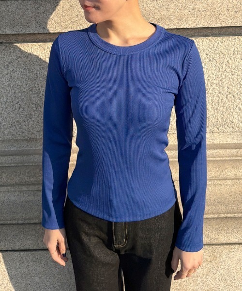 JENNE(ジェンヌ)の「日本製ストレッチリブTシャツ(Tシャツ/カットソー・レディース・ブラック/ブルー/ホワイト・SMALL/MEDIUM/LARGE)」の15枚目の写真