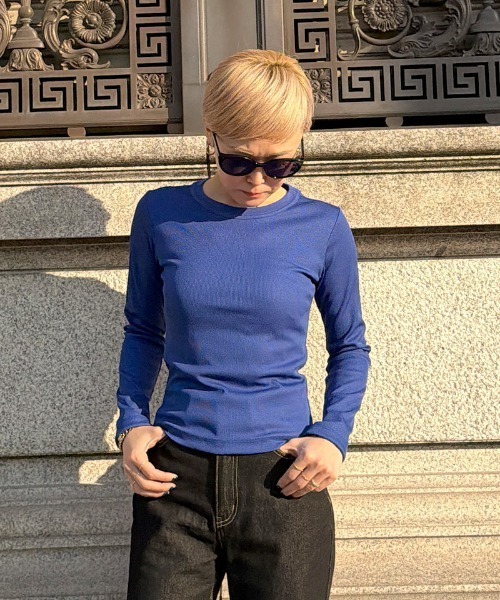 JENNE(ジェンヌ)の「日本製ストレッチリブTシャツ(Tシャツ/カットソー・レディース・ブラック/ブルー/ホワイト・SMALL/MEDIUM/LARGE)」の17枚目の写真