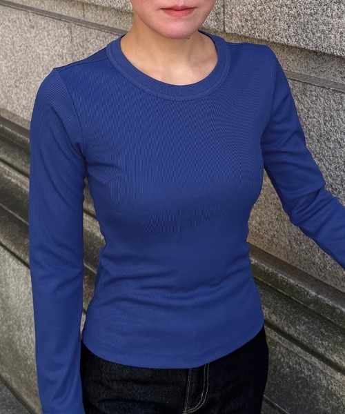 JENNE(ジェンヌ)の「日本製ストレッチリブTシャツ(Tシャツ/カットソー・レディース・ブラック/ブルー/ホワイト・SMALL/MEDIUM/LARGE)」の18枚目の写真