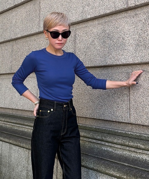 JENNE(ジェンヌ)の「日本製ストレッチリブTシャツ(Tシャツ/カットソー・レディース・ブラック/ブルー/ホワイト・SMALL/MEDIUM/LARGE)」の21枚目の写真