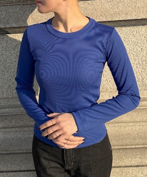 JENNE(ジェンヌ)の「日本製ストレッチリブTシャツ(Tシャツ/カットソー・レディース・ブラック/ブルー/ホワイト・SMALL/MEDIUM/LARGE)」の22枚目の写真