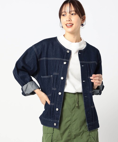 Grand PARK（グランドパーク）の「【BROOKLYN OVERALL】ノーカラーデニムジャケット（デニムジャケット・レディース・ネイビー/その他2/ブルー・FREE）」の3枚目の写真