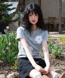 WXT043綿菓子レースアップリケ半袖Tシャツ(MELANGE GRAY)