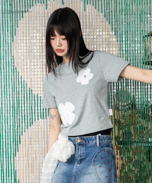 RuNaKi'Hu'(ルナキフ)の「WXT043綿菓子レースアップリケ半袖Tシャツ(MELANGE GRAY)(Tシャツ/カットソー・レディース・その他・1/2)」の5枚目の写真
