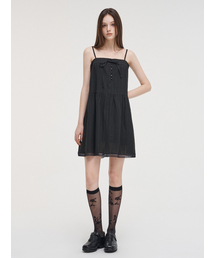 Slip Button Lace Mini Dress Black