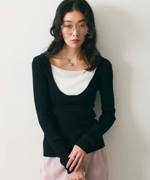 Lutim by u（ルチバイユー）の「【接触冷感】シャーベット2wayリブニットトップス（Tシャツ/カットソー・レディース・イエロー/ブラック×ホワイト/ホワイト/ブラック・FREE）」の3枚目の写真