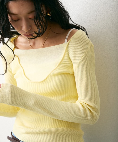 Lutim by u（ルチバイユー）の「【接触冷感】シャーベット2wayリブニットトップス（Tシャツ/カットソー・レディース・イエロー/ブラック×ホワイト/ホワイト/ブラック・FREE）」の4枚目の写真