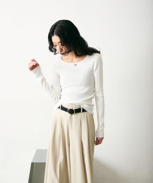 Lutim by u（ルチバイユー）の「【接触冷感】シャーベット2wayリブニットトップス（Tシャツ/カットソー・レディース・イエロー/ブラック×ホワイト/ホワイト/ブラック・FREE）」の11枚目の写真