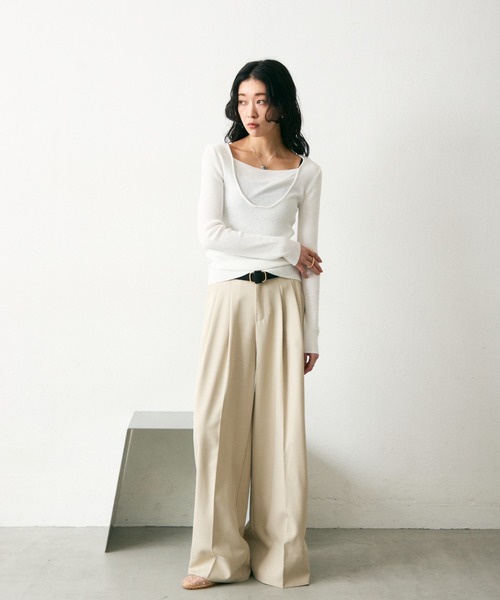 Lutim by u（ルチバイユー）の「【接触冷感】シャーベット2wayリブニットトップス（Tシャツ/カットソー・レディース・イエロー/ブラック×ホワイト/ホワイト/ブラック・FREE）」の14枚目の写真