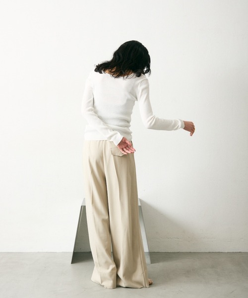 Lutim by u（ルチバイユー）の「【接触冷感】シャーベット2wayリブニットトップス（Tシャツ/カットソー・レディース・イエロー/ブラック×ホワイト/ホワイト/ブラック・FREE）」の16枚目の写真