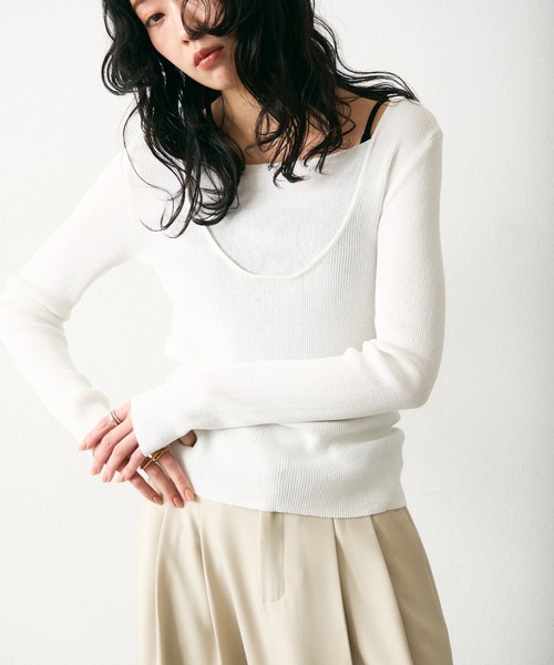 Lutim by u（ルチバイユー）の「【接触冷感】シャーベット2wayリブニットトップス（Tシャツ/カットソー・レディース・イエロー/ブラック×ホワイト/ホワイト/ブラック・FREE）」の19枚目の写真
