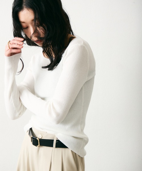 Lutim by u（ルチバイユー）の「【接触冷感】シャーベット2wayリブニットトップス（Tシャツ/カットソー・レディース・イエロー/ブラック×ホワイト/ホワイト/ブラック・FREE）」の18枚目の写真