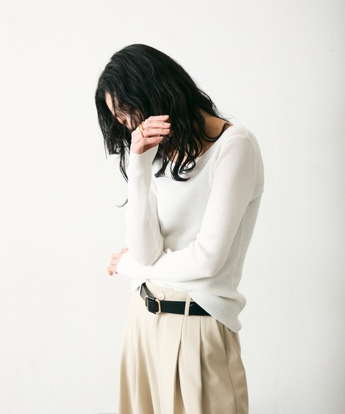 Lutim by u（ルチバイユー）の「【接触冷感】シャーベット2wayリブニットトップス（Tシャツ/カットソー・レディース・イエロー/ブラック×ホワイト/ホワイト/ブラック・FREE）」の22枚目の写真