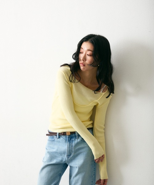 Lutim by u（ルチバイユー）の「【接触冷感】シャーベット2wayリブニットトップス（Tシャツ/カットソー・レディース・イエロー/ブラック×ホワイト/ホワイト/ブラック・FREE）」の6枚目の写真