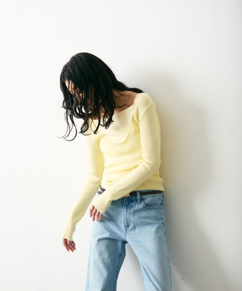 Lutim by u（ルチバイユー）の「【接触冷感】シャーベット2wayリブニットトップス（Tシャツ/カットソー・レディース・イエロー/ブラック×ホワイト/ホワイト/ブラック・FREE）」の7枚目の写真