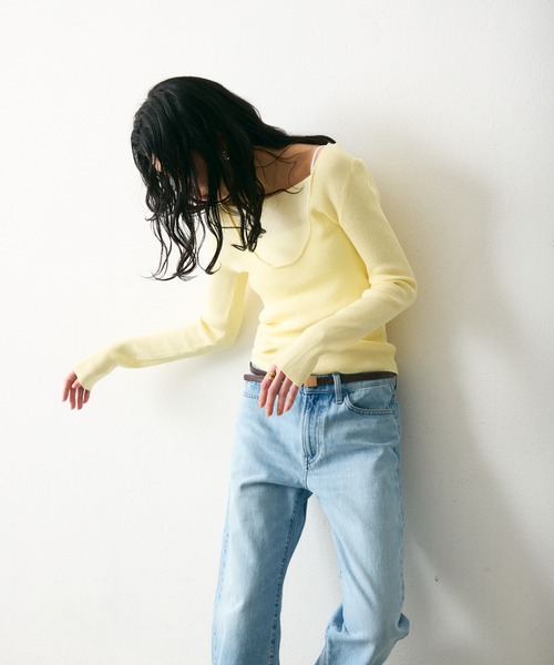 Lutim by u（ルチバイユー）の「【接触冷感】シャーベット2wayリブニットトップス（Tシャツ/カットソー・レディース・イエロー/ブラック×ホワイト/ホワイト/ブラック・FREE）」の8枚目の写真