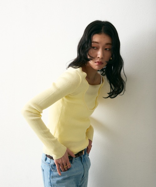 Lutim by u（ルチバイユー）の「【接触冷感】シャーベット2wayリブニットトップス（Tシャツ/カットソー・レディース・イエロー/ブラック×ホワイト/ホワイト/ブラック・FREE）」の5枚目の写真