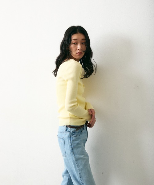 Lutim by u（ルチバイユー）の「【接触冷感】シャーベット2wayリブニットトップス（Tシャツ/カットソー・レディース・イエロー/ブラック×ホワイト/ホワイト/ブラック・FREE）」の10枚目の写真