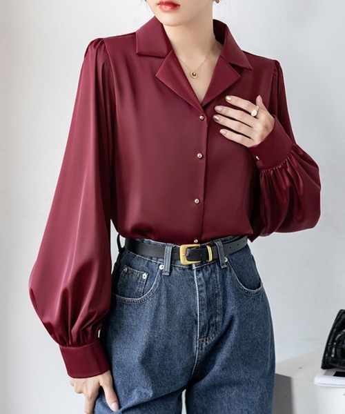 ReRe(リリ)の「ボリューム袖×ゴールドボタン付きシャツブラウス(シャツ/ブラウス・レディース・ブラック/ホワイト/ワインレッド・LARGE/MEDIUM/X-LARGE)」の17枚目の写真