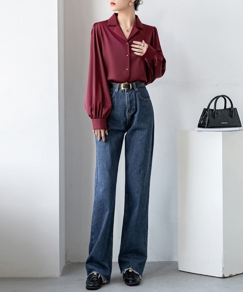 ReRe(リリ)の「ボリューム袖×ゴールドボタン付きシャツブラウス(シャツ/ブラウス・レディース・ブラック/ホワイト/ワインレッド・LARGE/MEDIUM/X-LARGE)」の12枚目の写真