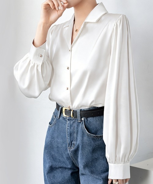 ReRe(リリ)の「ボリューム袖×ゴールドボタン付きシャツブラウス(シャツ/ブラウス・レディース・ブラック/ホワイト/ワインレッド・LARGE/MEDIUM/X-LARGE)」の14枚目の写真