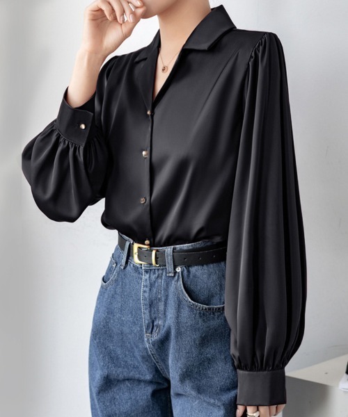 ReRe(リリ)の「ボリューム袖×ゴールドボタン付きシャツブラウス(シャツ/ブラウス・レディース・ブラック/ホワイト/ワインレッド・LARGE/MEDIUM/X-LARGE)」の16枚目の写真