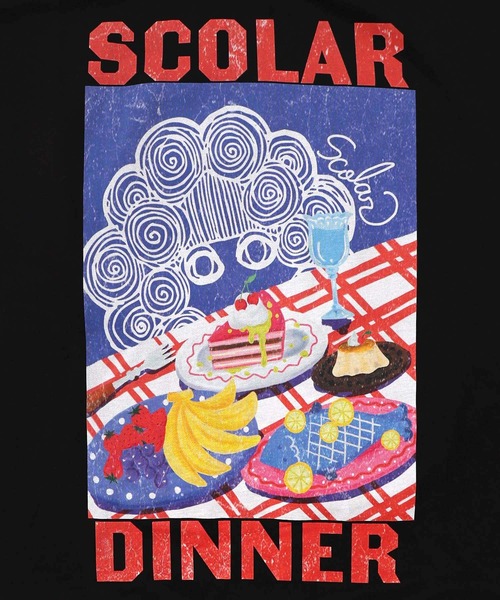 ScoLar(スカラー)の「161610:スカラーちゃんの夕食柄レイヤード風配色プルオーバー(Tシャツ/カットソー・レディース・ブラック/アイボリー/グリーン・M)」の19枚目の写真
