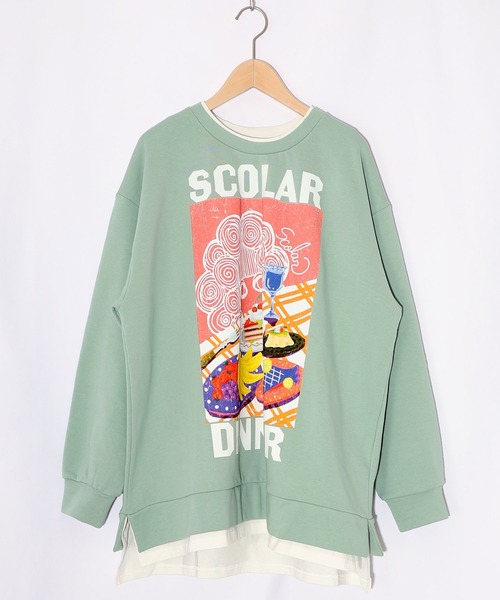 ScoLar(スカラー)の「161610:スカラーちゃんの夕食柄レイヤード風配色プルオーバー(Tシャツ/カットソー・レディース・ブラック/アイボリー/グリーン・M)」の20枚目の写真