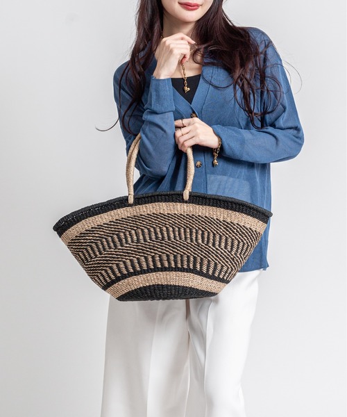 The Bagmati（ザバグマティ）の「【The Bagmati/ザバグマティ】舟形　かごバッグ（かごバッグ・レディース・ベージュ×ブラック/ベージュ・FREE）」の2枚目の写真