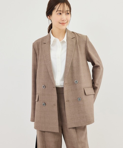 ROPE' PICNIC（ロペピクニック）の「メランジドビーチェックジャケット/セットアップ対応・防シワ・接触冷感（テーラードジャケット・レディース・ベージュ/ダークブラウン・FREE）」の2枚目の写真