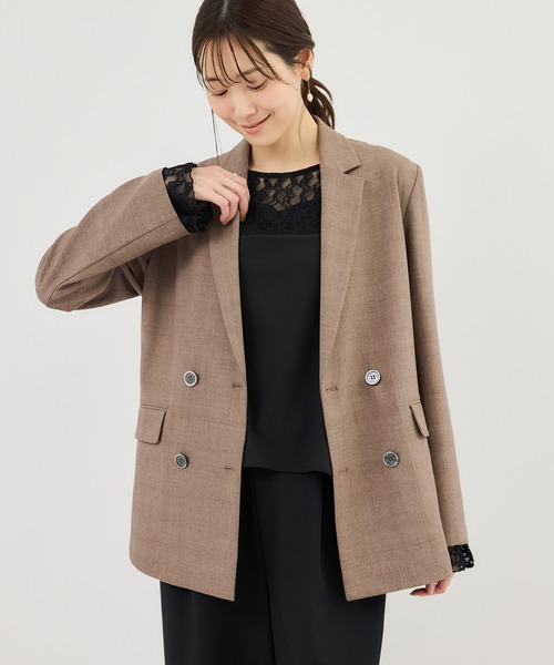 ROPE' PICNIC（ロペピクニック）の「メランジドビーチェックジャケット/セットアップ対応・防シワ・接触冷感（テーラードジャケット・レディース・ベージュ/ダークブラウン・FREE）」の18枚目の写真