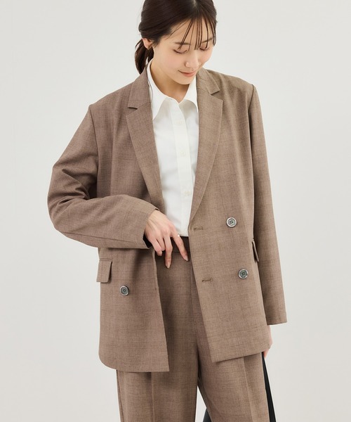 ROPE' PICNIC（ロペピクニック）の「メランジドビーチェックジャケット/セットアップ対応・防シワ・接触冷感（テーラードジャケット・レディース・ベージュ/ダークブラウン・FREE）」の11枚目の写真