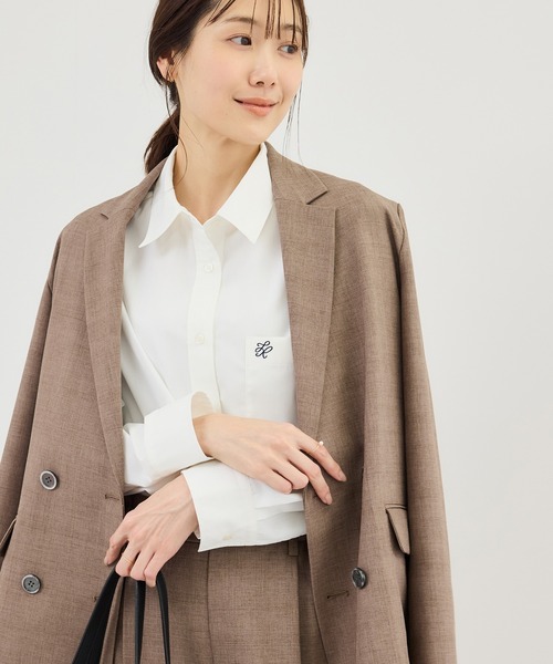 ROPE' PICNIC（ロペピクニック）の「メランジドビーチェックジャケット/セットアップ対応・防シワ・接触冷感（テーラードジャケット・レディース・ベージュ/ダークブラウン・FREE）」の9枚目の写真