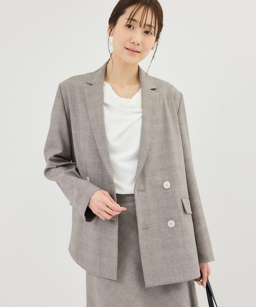 ROPE' PICNIC（ロペピクニック）の「メランジドビーチェックジャケット/セットアップ対応・防シワ・接触冷感（テーラードジャケット・レディース・ベージュ/ダークブラウン・FREE）」の4枚目の写真