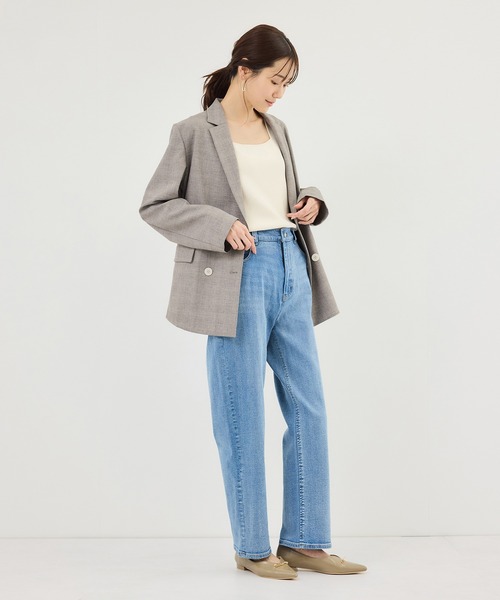 ROPE' PICNIC（ロペピクニック）の「メランジドビーチェックジャケット/セットアップ対応・防シワ・接触冷感（テーラードジャケット・レディース・ベージュ/ダークブラウン・FREE）」の6枚目の写真