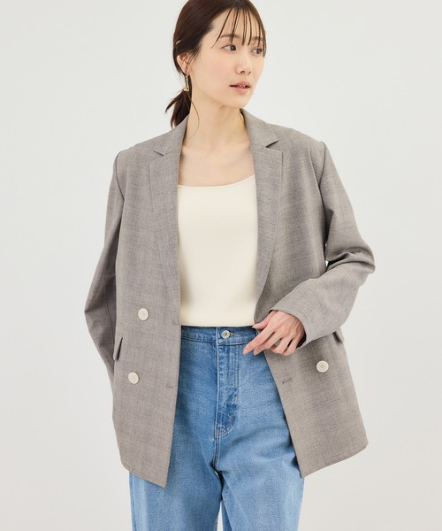 ROPE' PICNIC（ロペピクニック）の「メランジドビーチェックジャケット/セットアップ対応・防シワ・接触冷感（テーラードジャケット・レディース・ベージュ/ダークブラウン・FREE）」の7枚目の写真