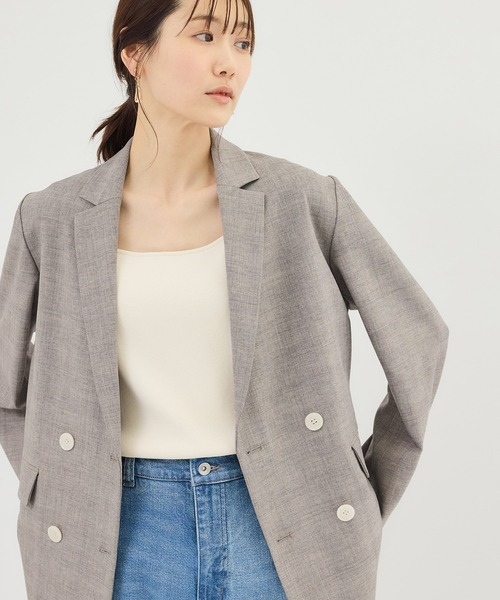 ROPE' PICNIC（ロペピクニック）の「メランジドビーチェックジャケット/セットアップ対応・防シワ・接触冷感（テーラードジャケット・レディース・ベージュ/ダークブラウン・FREE）」の8枚目の写真