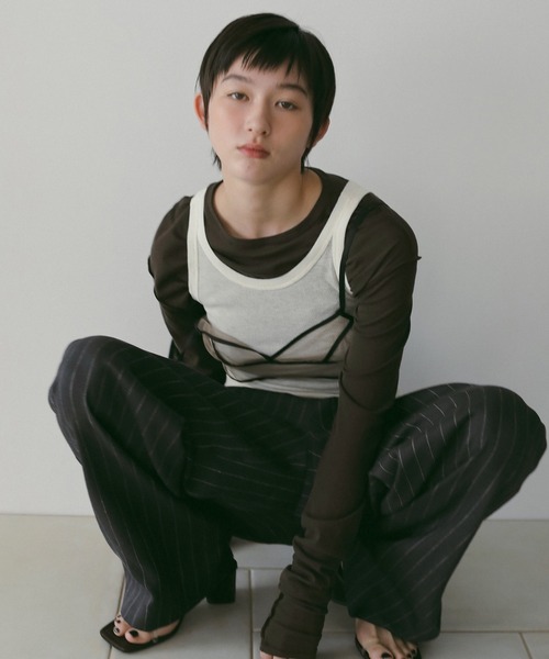 anuke（アンヌーク）の「Sheer Long T-Shirts（Tシャツ/カットソー・レディース・ブルー系その他/ブラウン/アイボリー・FREE）」の3枚目の写真