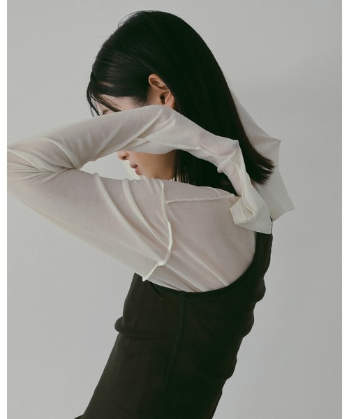 anuke（アンヌーク）の「Sheer Long T-Shirts（Tシャツ/カットソー・レディース・ブルー系その他/ブラウン/アイボリー・FREE）」の11枚目の写真