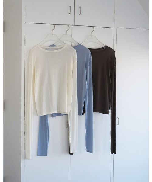 anuke（アンヌーク）の「Sheer Long T-Shirts（Tシャツ/カットソー・レディース・ブルー系その他/ブラウン/アイボリー・FREE）」の22枚目の写真